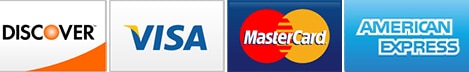 We Accept Visa, Mastercard, American Express, and Discover